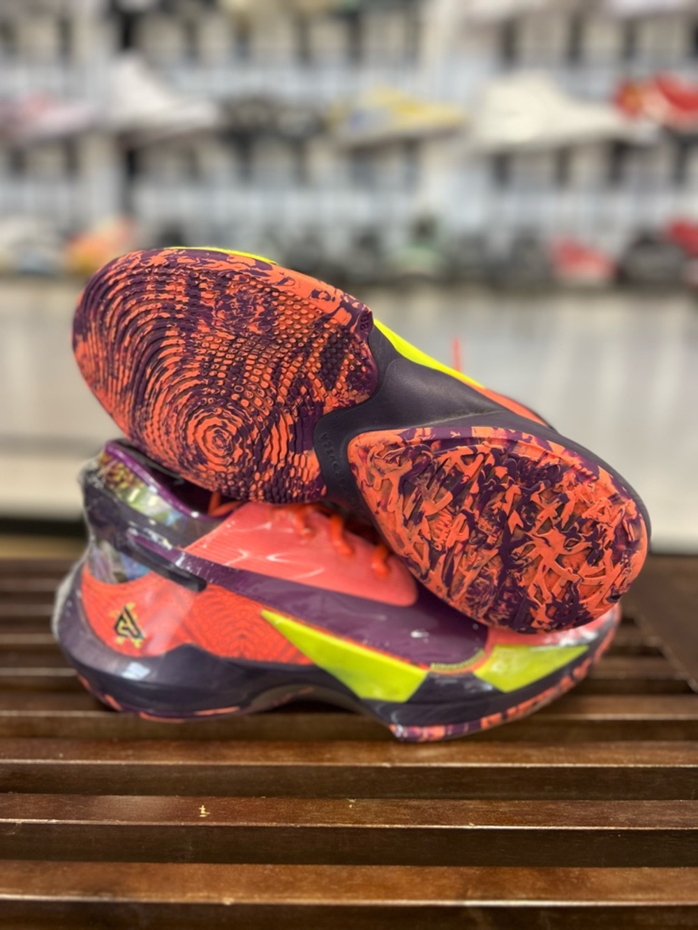 Nike Kids Coral & Purple Basketball Sneakers with Neon Yellow Accents